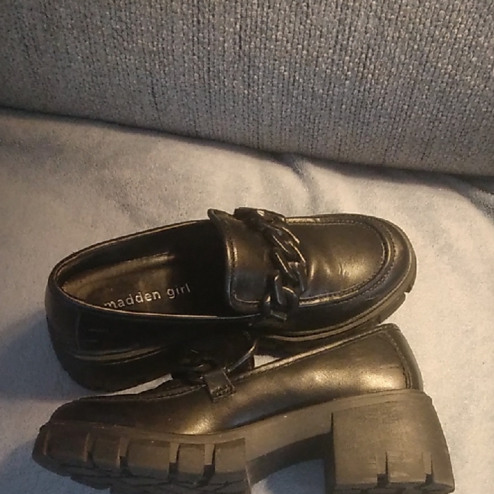 Madden Girl Black Loafers with Chain Detail